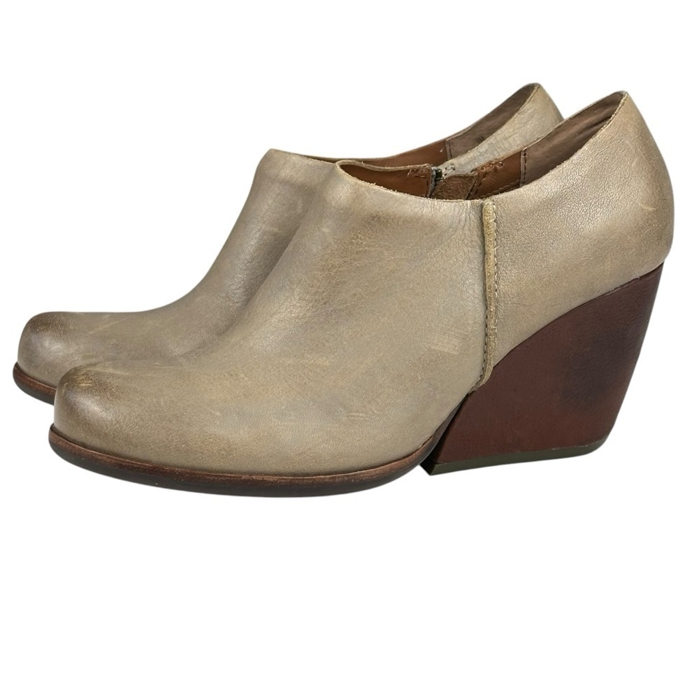 Kork-Ease Booties Womens 9M Holmes Ankle Wedge Side Zip Pebbled Leather Grey. - Picture 2 of 9